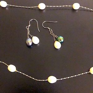 Pearl silver necklace and earrings